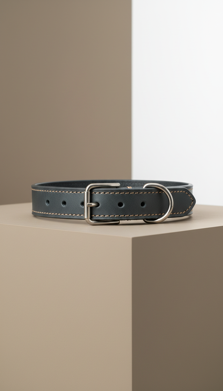 Leather Collar with Brushed Brass